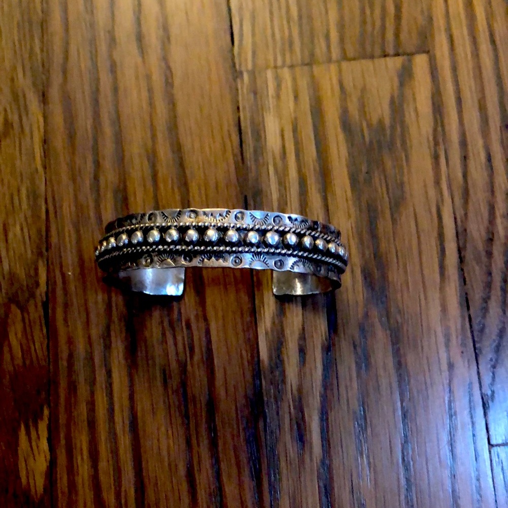 JP Ukestine Navajo stamped sterling bracelet